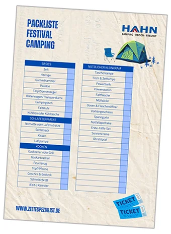 Grafik der Hahn Festival-Packliste