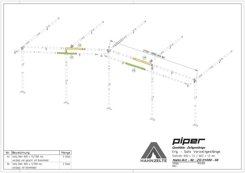 Zusatzpaket für Vorzeltgestänge 32mm ab Gr. 10,5