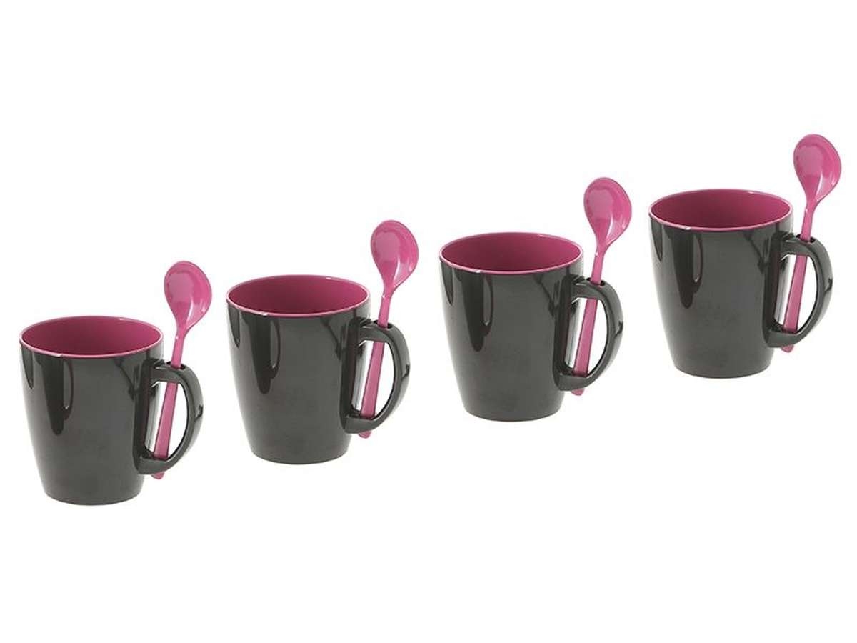 Melamin Becherset mit Löffel brombeer 4er Set