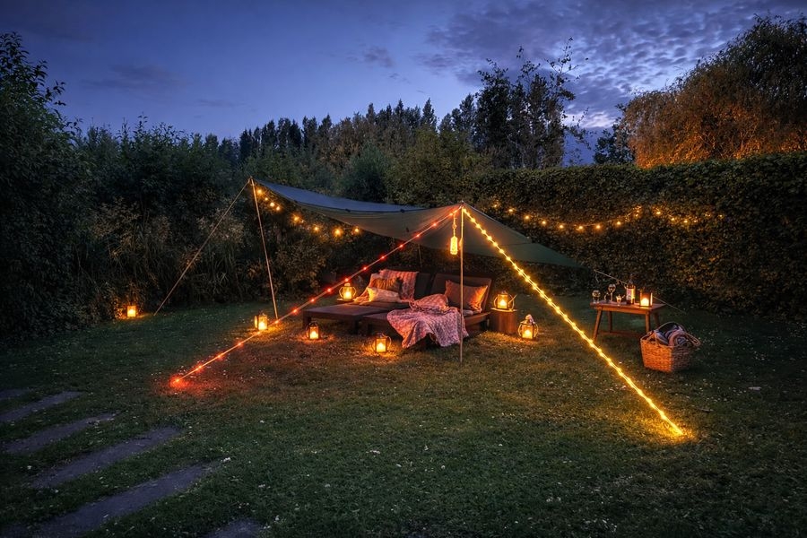 wiederaufladbare Lichtspannleine gelb