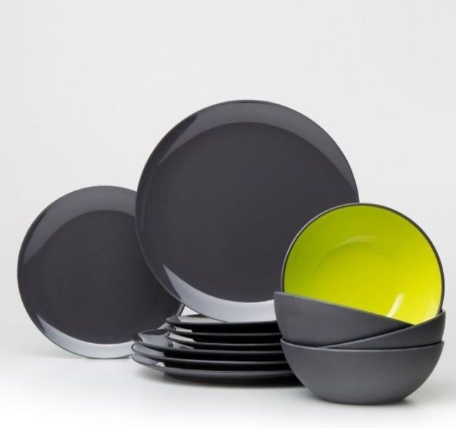 Geschirrset Grey Line 12-teilig, lemon, anthrazit