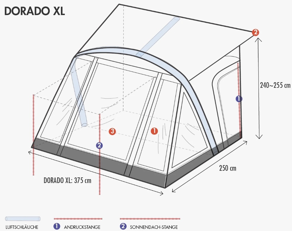Westfield Luftzelt Dorado XL 375 x 250cm Umtausch/Flicken im Dach