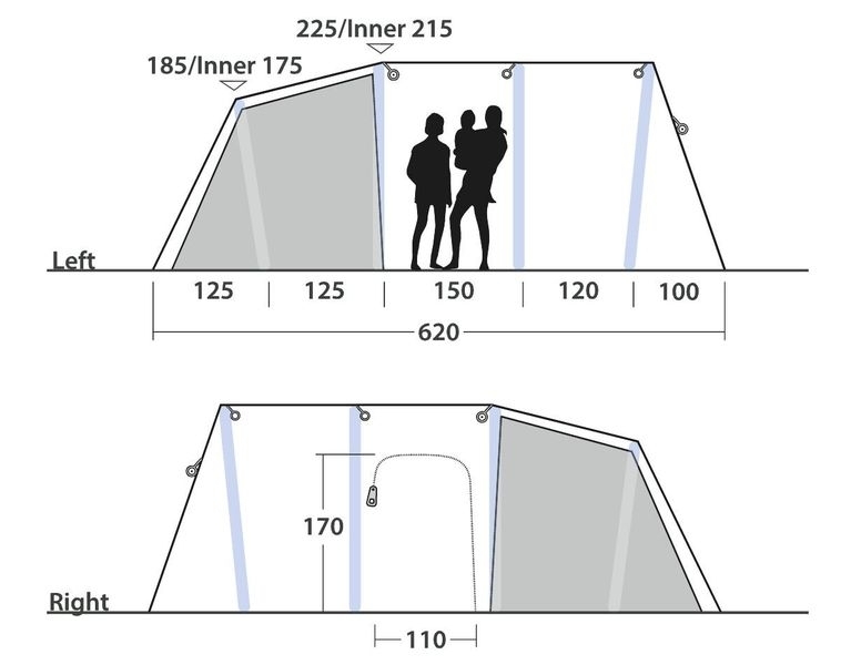 6 Personen Tunnelzelt Montana 6 Air inkl. Teppich und Unterlage