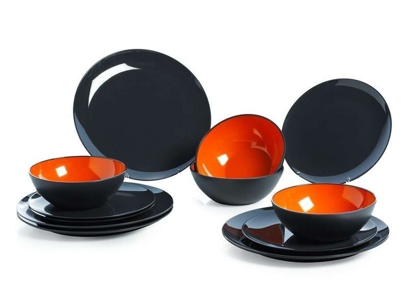 12-teiliges Geschirrset Grey Line, orange, anthrazit