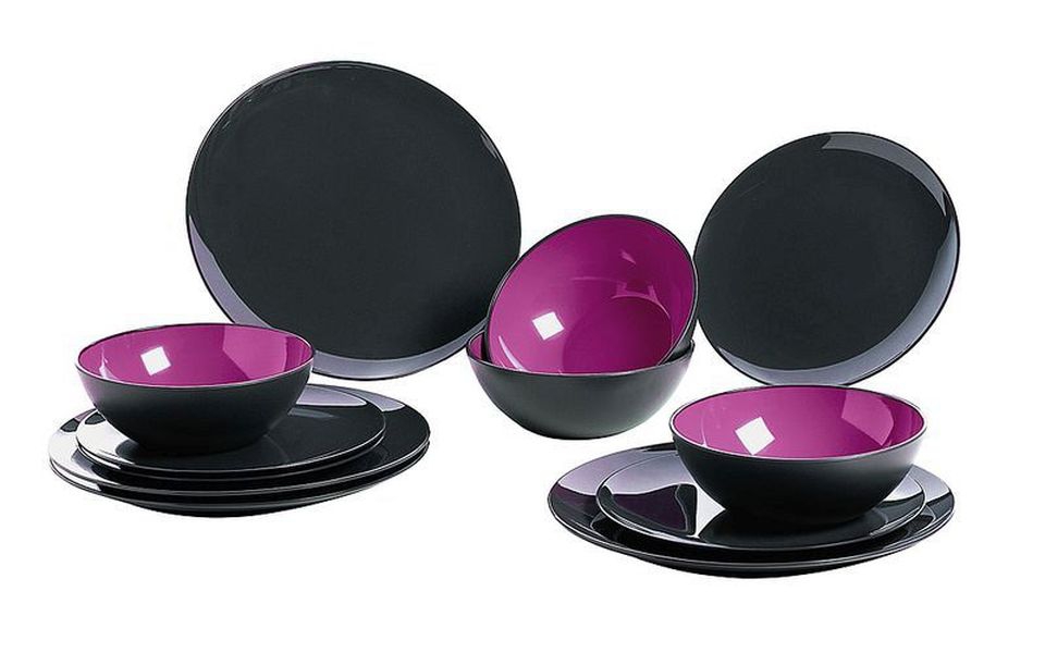 Gimex Melamin Geschirrset 12 teilig, Greyline blackberry