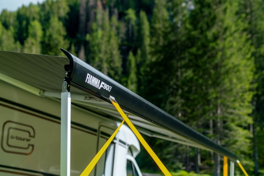 Markisen-Set F80s 370cm Ducato Gehäuse schwarz Tuch grau